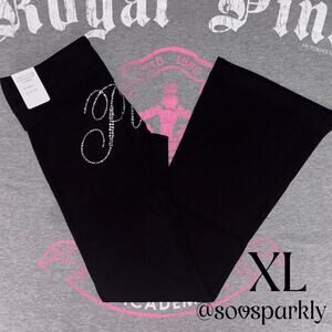 VS PINK Limited Edition Bling Pure Black Foldover Full Length Flare Leggings- XL